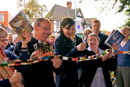 Elizabeth McGovern, Fr Kevin Morris, and shop manager Anne Mower